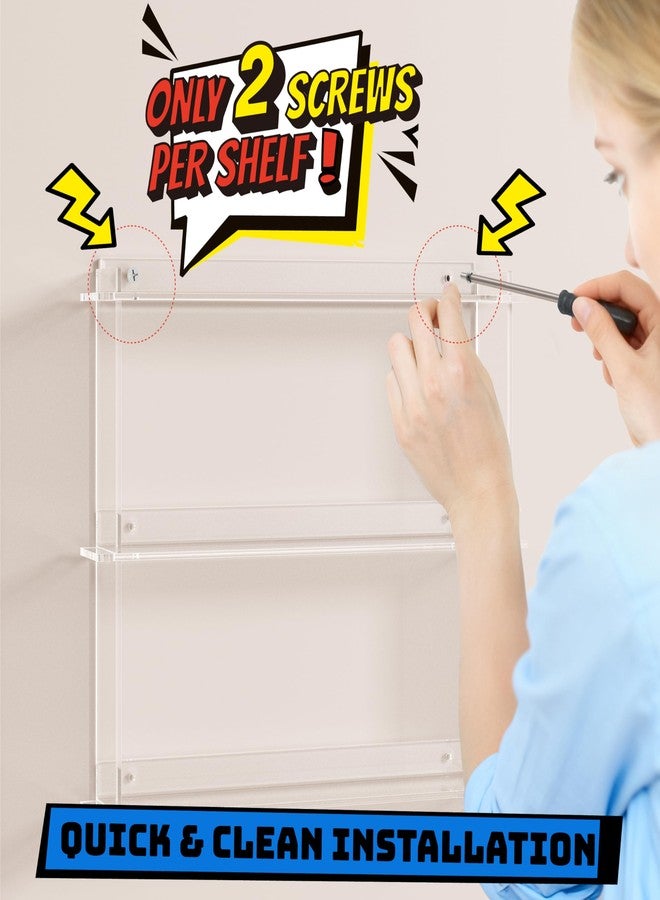 WINKINE Wall Display Shelves Compatible with 21 Funko Pop in Box, Easy Install - Only 2 Screws per Shelf, Acrylic Floating Shelves Stackable, Action Figure Stand, Collectibles Display Case, 2 Pack - Image 5